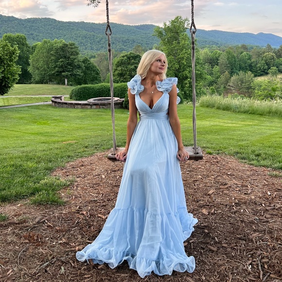 Floral Chiffon Cut Out Max Duval Gown in baby blue - Picture 3 of 3